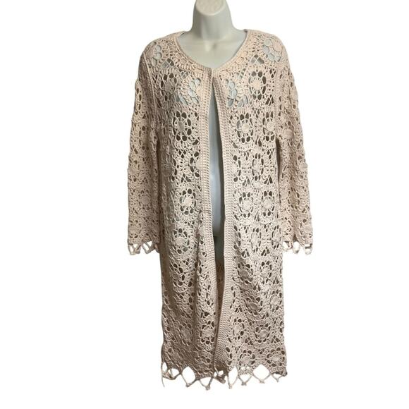 Zara Crochet Lace Look | Cream | Longline Medium Long Sleeve Cottagecore Duster - Picture 1 of 10